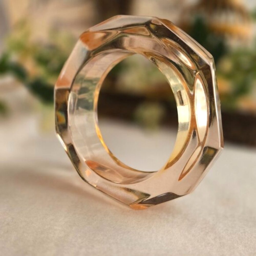 VTG Rafia Bossa PARIS Lucite Bangle Bracelet Translucent Blush Faceted Chunky